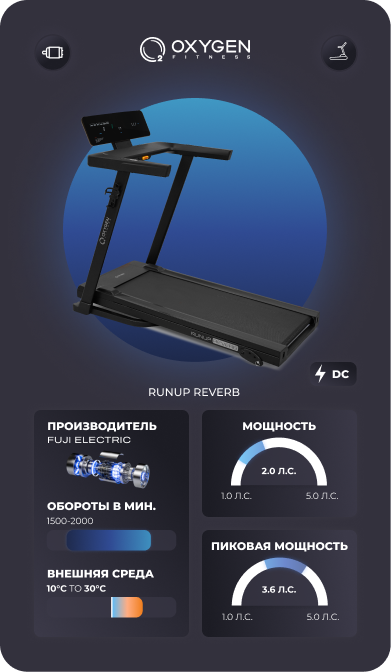 OXYGEN FITNESS RUNUP REVERB — бесщеточный двигатель Fuji Electric